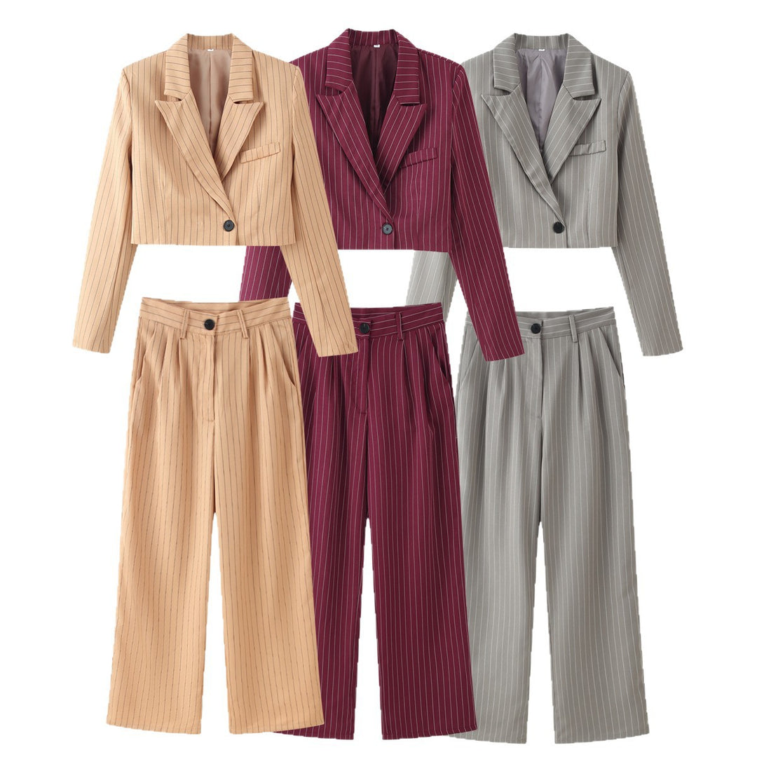 Damen Zweiteiliges Cropped-Blazer- und Hochbund-Bundfaltenhose-Set Shop Nory
