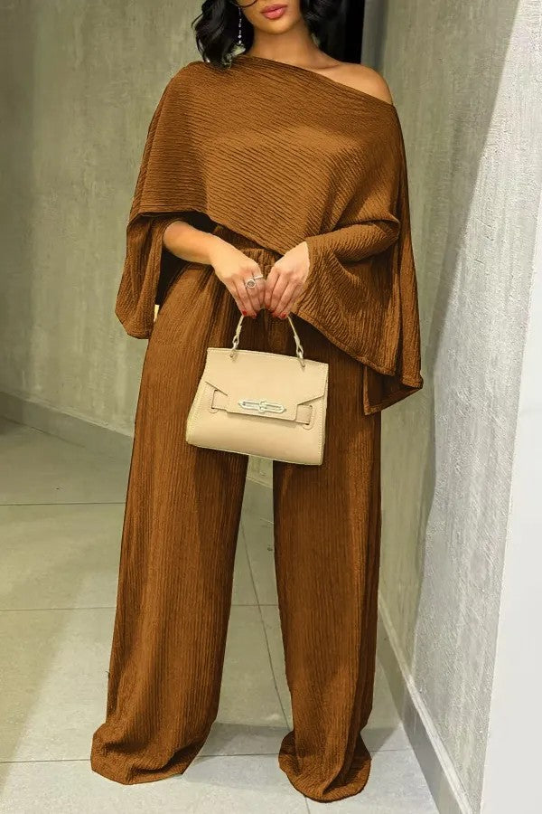 Damen Zweiteiliges Strukturiertes Loungewear‑Set mit Cropped‑Capeoberteil und Maxirock mit Seitenschlitz Shop Nory