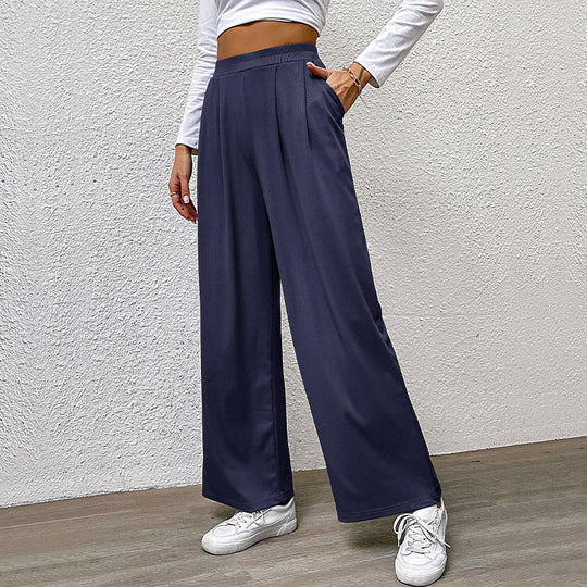 Damen hochtaillierte weite Hose mit Vorderfalten, elastischem Bund und Seitentaschen Shop Nory