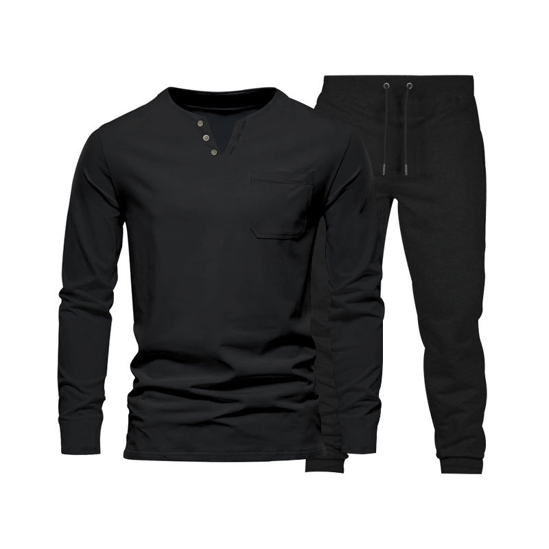 Herren Langarm‑Henley Loungewear‑Set mit Brusttasche und tapered Jogginghose Shop Nory