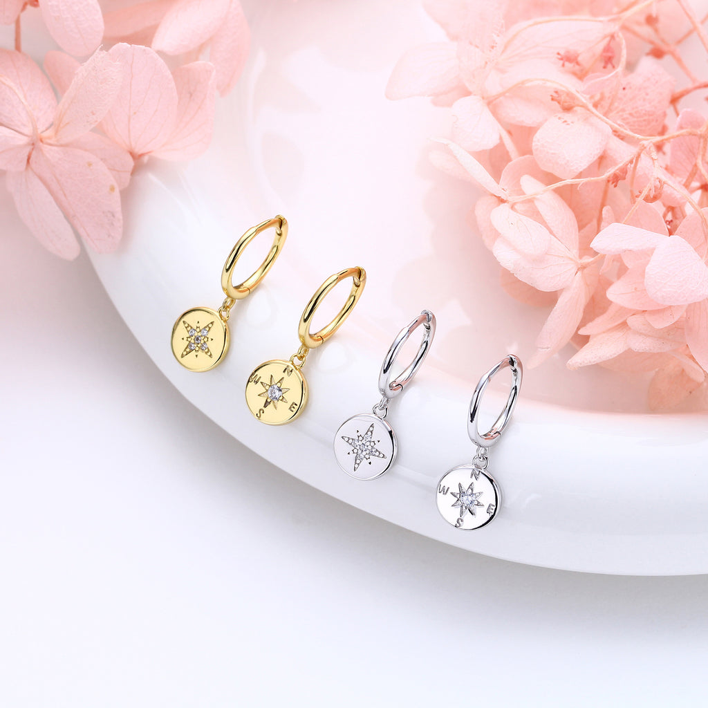 Damen Ohrringe mit modernem Kompassanhänger aus 925 Sterlingsilber Shop Nory