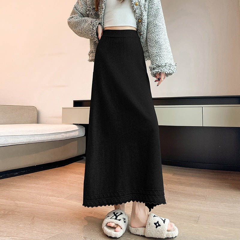 Damen Langer Jerseyrock mit Spitzensaum Shop Nory