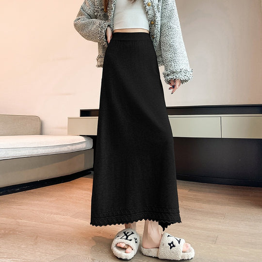 Damen Langer Jerseyrock mit Spitzensaum Shop Nory
