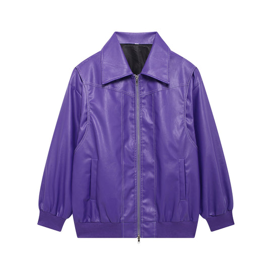 Damen Kunstlederjacke mit elastischen Bündchen und hochschließendem Kragen