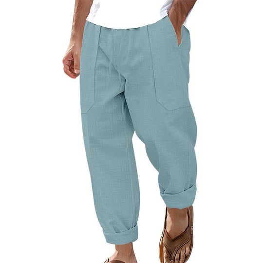 Herren lockere Leinen-Hose mit Seitentaschen