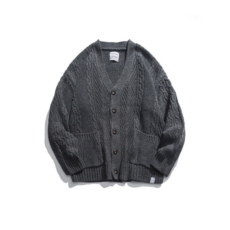 Unisex Oversize-Strickcardigan mit Zopfmuster, V‑Ausschnitt und aufgesetzten Taschen Shop Nory