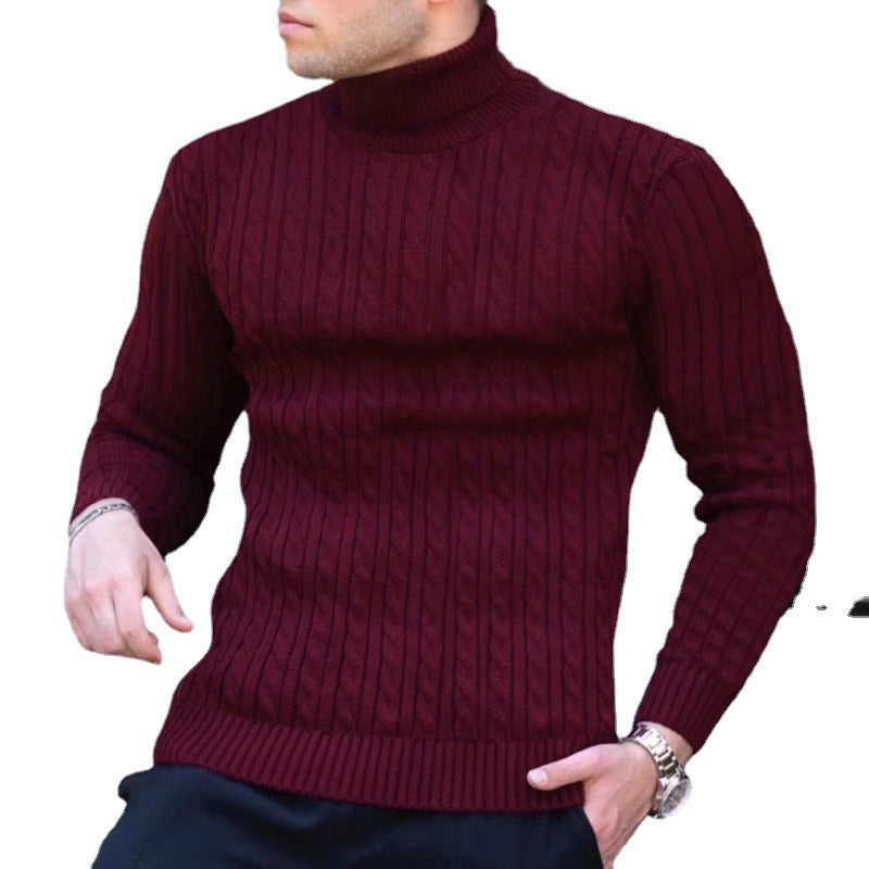 Herren eleganter Rollkragenpullover mit exquisiter Zopfmusterstruktur