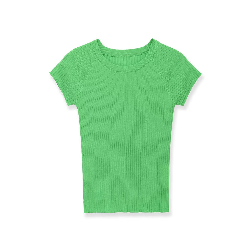 Damen figurbetontes Ripp-T-Shirt mit kurzen Ärmeln
