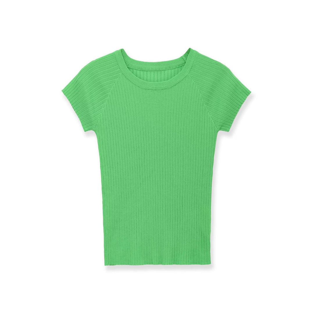 Damen figurbetontes Ripp-T-Shirt mit kurzen Ärmeln