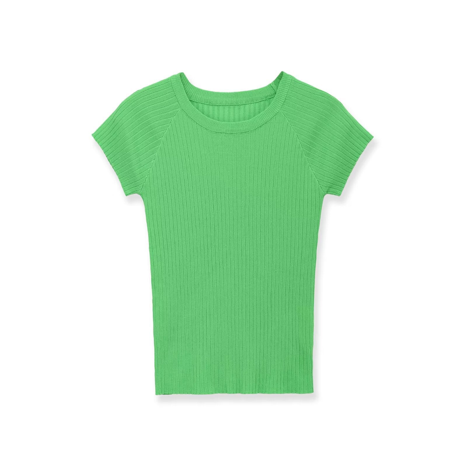 Damen figurbetontes Ripp-T-Shirt mit kurzen Ärmeln