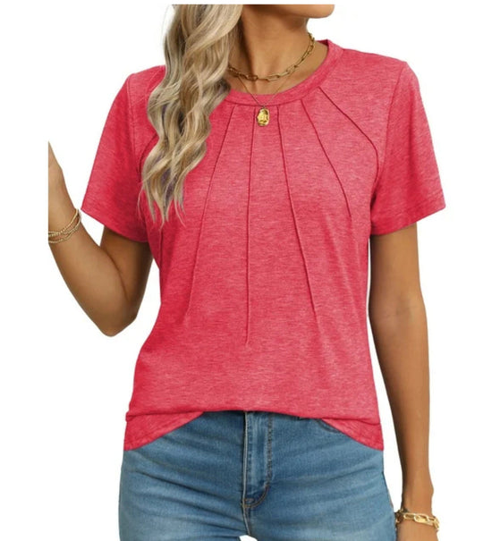 Plissee-T-Shirt mit Rundhalsausschnitt