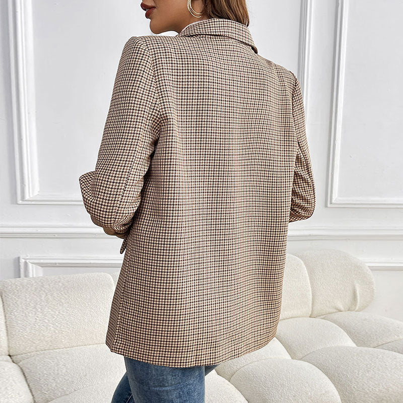 Damen Oversize Hahnentritt-Blazer mit Reverskragen und Pattentaschen Shop Nory