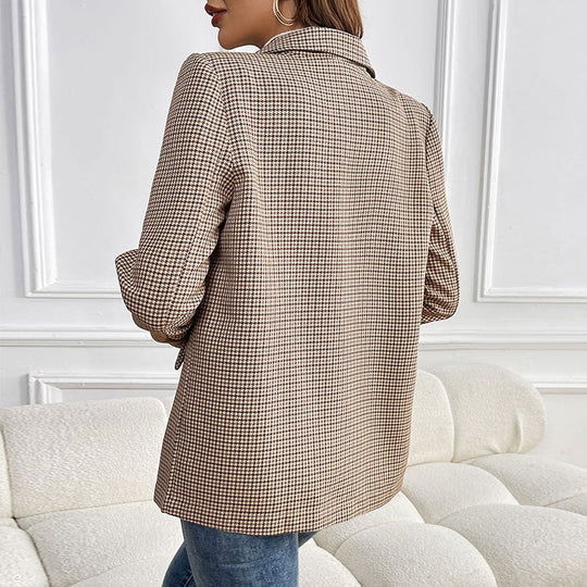 Damen Oversize Hahnentritt-Blazer mit Reverskragen und Pattentaschen Shop Nory