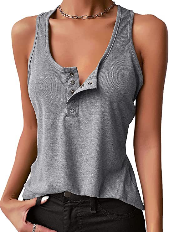 Damen Sportliches Trägershirt mit Knopfleiste