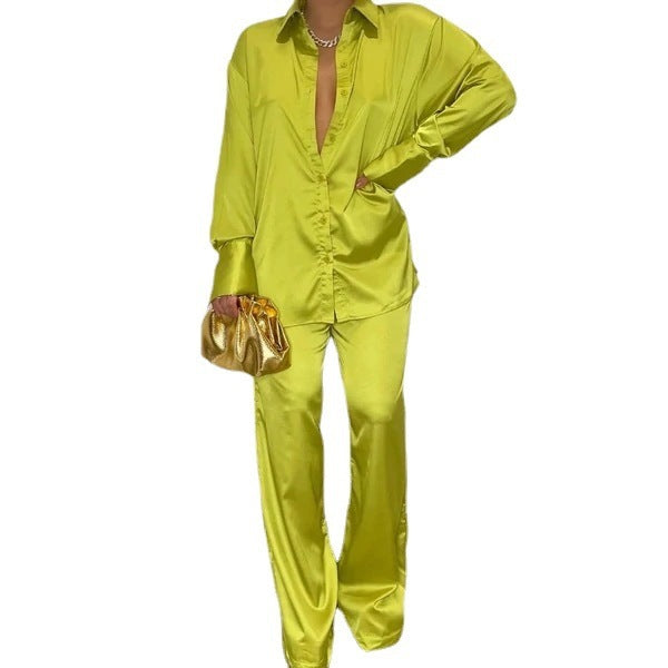 Damen Satin-Hemd und Palazzo-Hose Lounge-Set Shop Nory