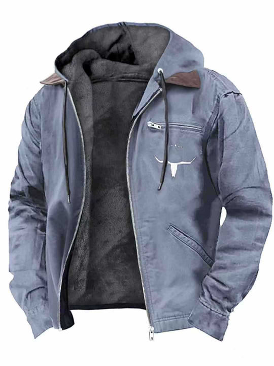 Herren Gefütterte Kapuzen-Lederjacke mit Teddyfutter und Brustreißverschlusstasche Shop Nory