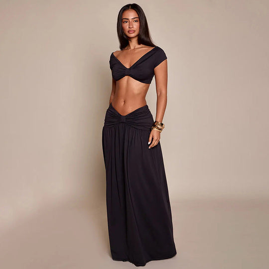 Damen Elegantes Cropped Top und Maxirock Set Shopnory