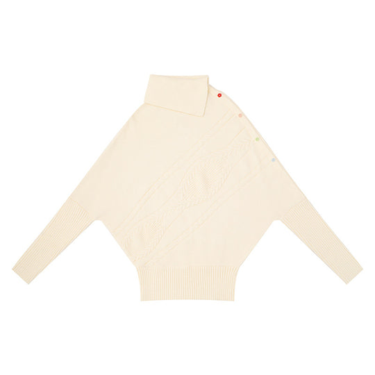 Damen Oversize-Pullover mit Rollkragen, asymmetrischer Schulter-Knopfleiste und Zopfstrick-Details Shop Nory