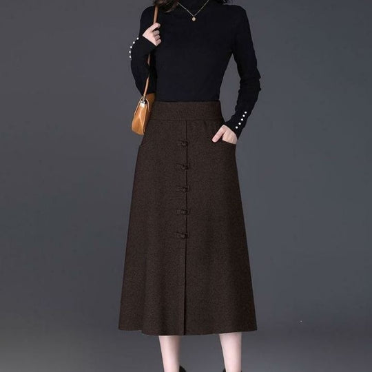 Damen Eleganter und schicker Midi-Rock mit Knopfdetails Shop Nory