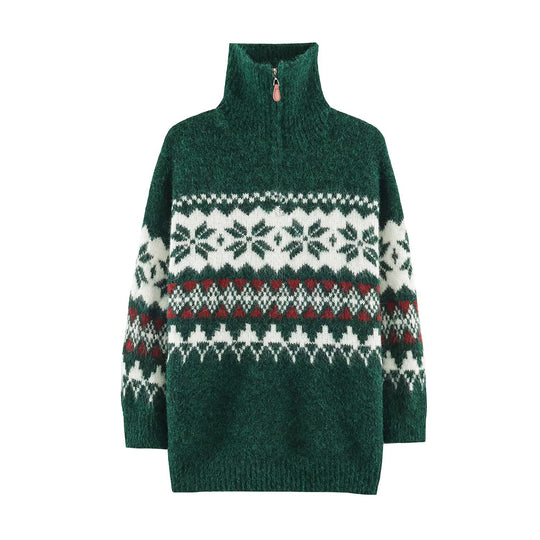 Damen Norwegermuster Strickpullover mit halbem Reißverschluss und Stehkragen Shop Nory