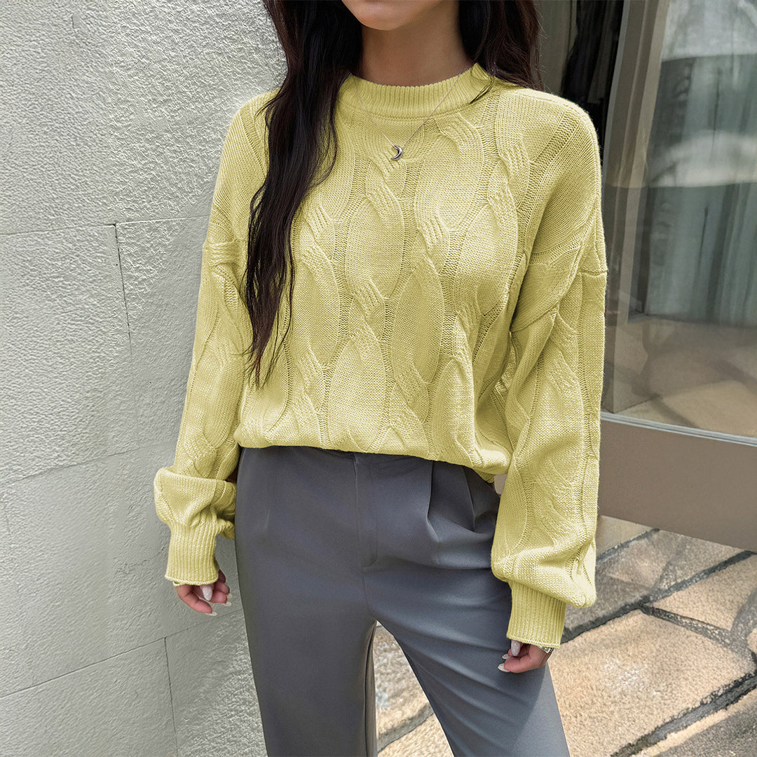 Damen nan cropped Zopfmuster-Pullover mit kastiger Silhouette, überschnittener Schulter und geripptem Saum Shop Nory
