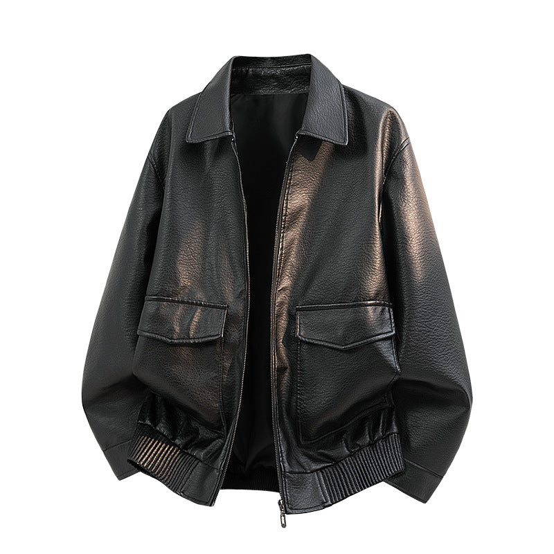 Herren Elegante Kunstleder-Bomberjacke Shop Nory