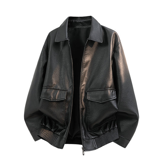Herren Elegante Kunstleder-Bomberjacke Shop Nory