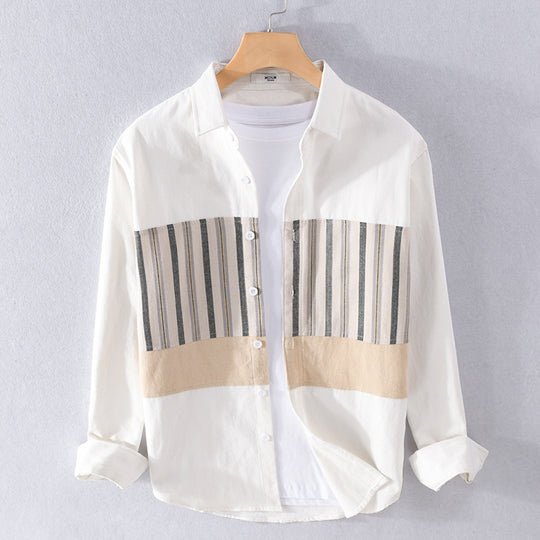 Herren Leichtes Baumwoll-Overshirt mit eingewebten Streifenpanelen und Kentkragen Shop Nory