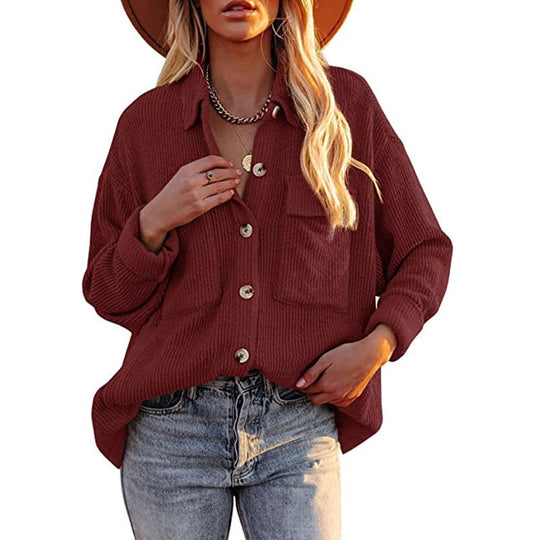 Damen Oversize-Feinstrick-Hemdjacke mit Knopfleiste und Brusttaschen Shop Nory