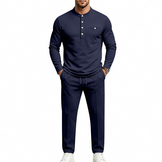 Herren Zweiteiliges Freizeitset mit Henley-Langarmshirt, Stehkragen und Komfort-Jogginghose Shop Nory