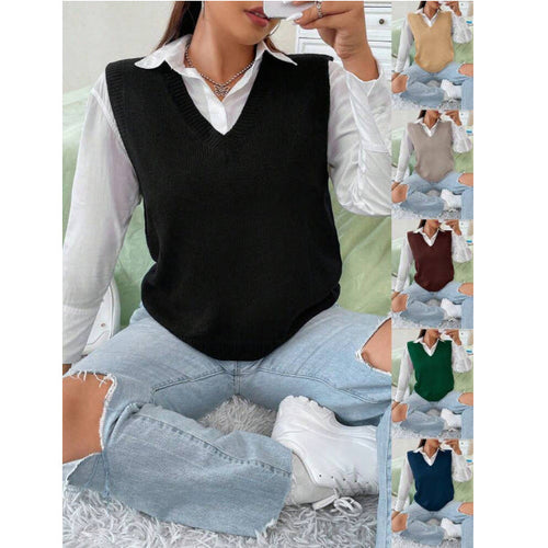 Damen Strickweste mit V-Ausschnitt und feinem Rippstrickmuster