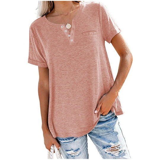 Damen hochwertiges T-Shirt mit Knopfdetail und lockerem Schnitt