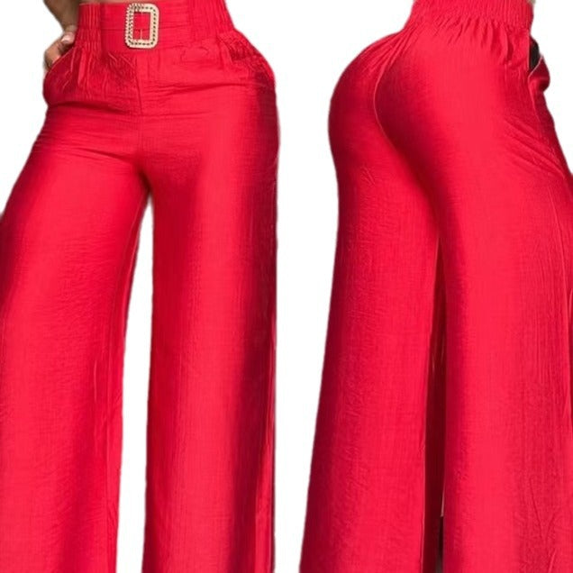Damen Weite Palazzo-Hose mit hochtailliertem Bund und dekorativem Gürtel