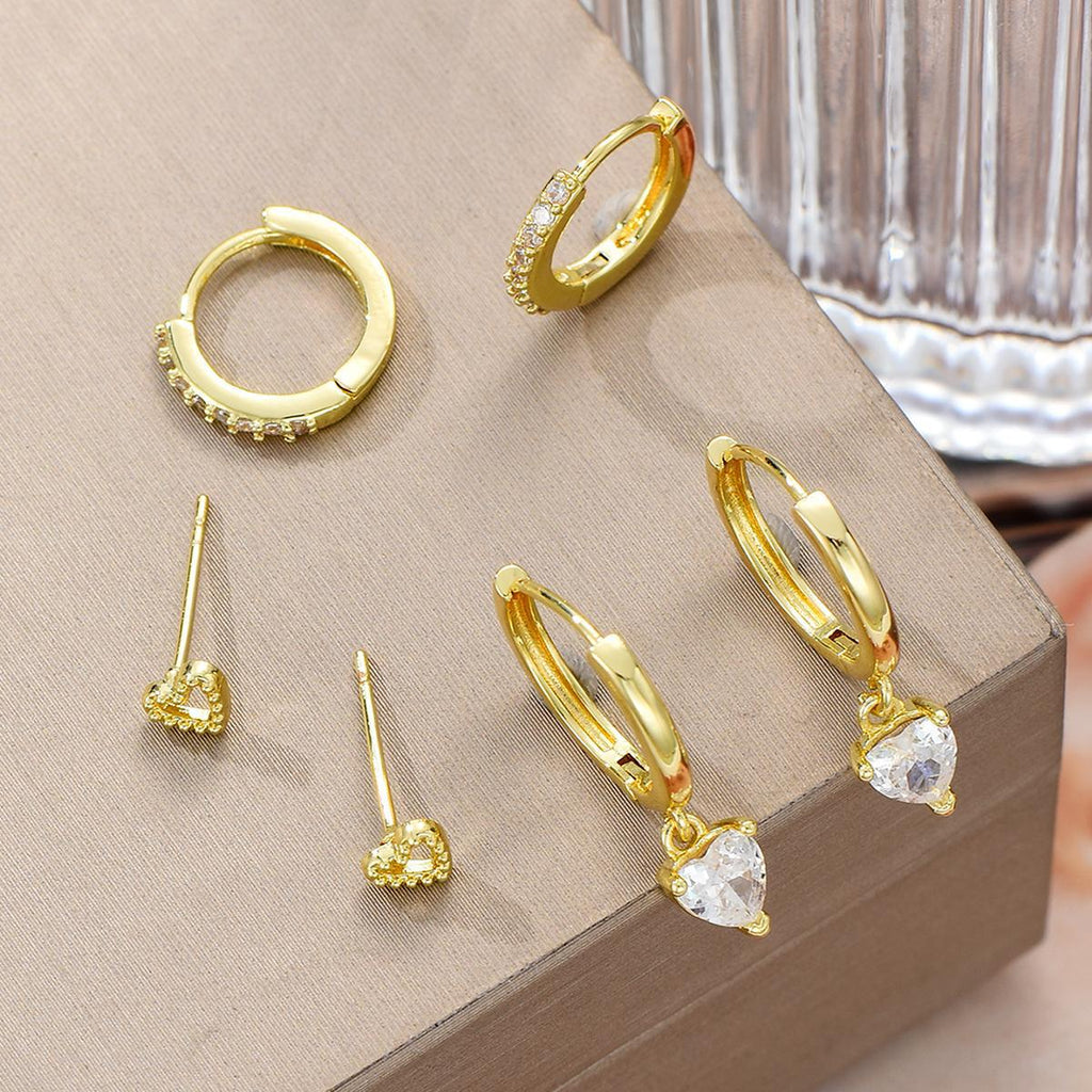 Damen Ohrschmuck-Set mit funkelnden Herz- und Kristallelementen Shop Nory