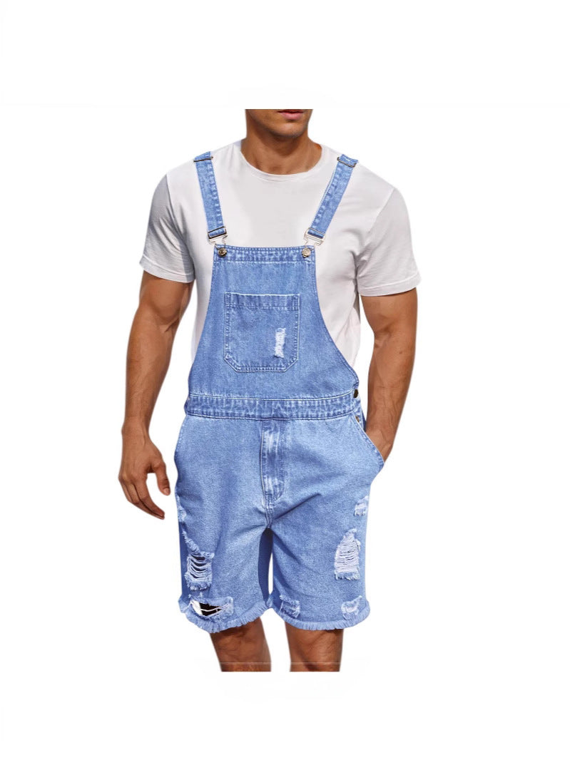 Herren Lässige Denim-Latzhose im distressed Look