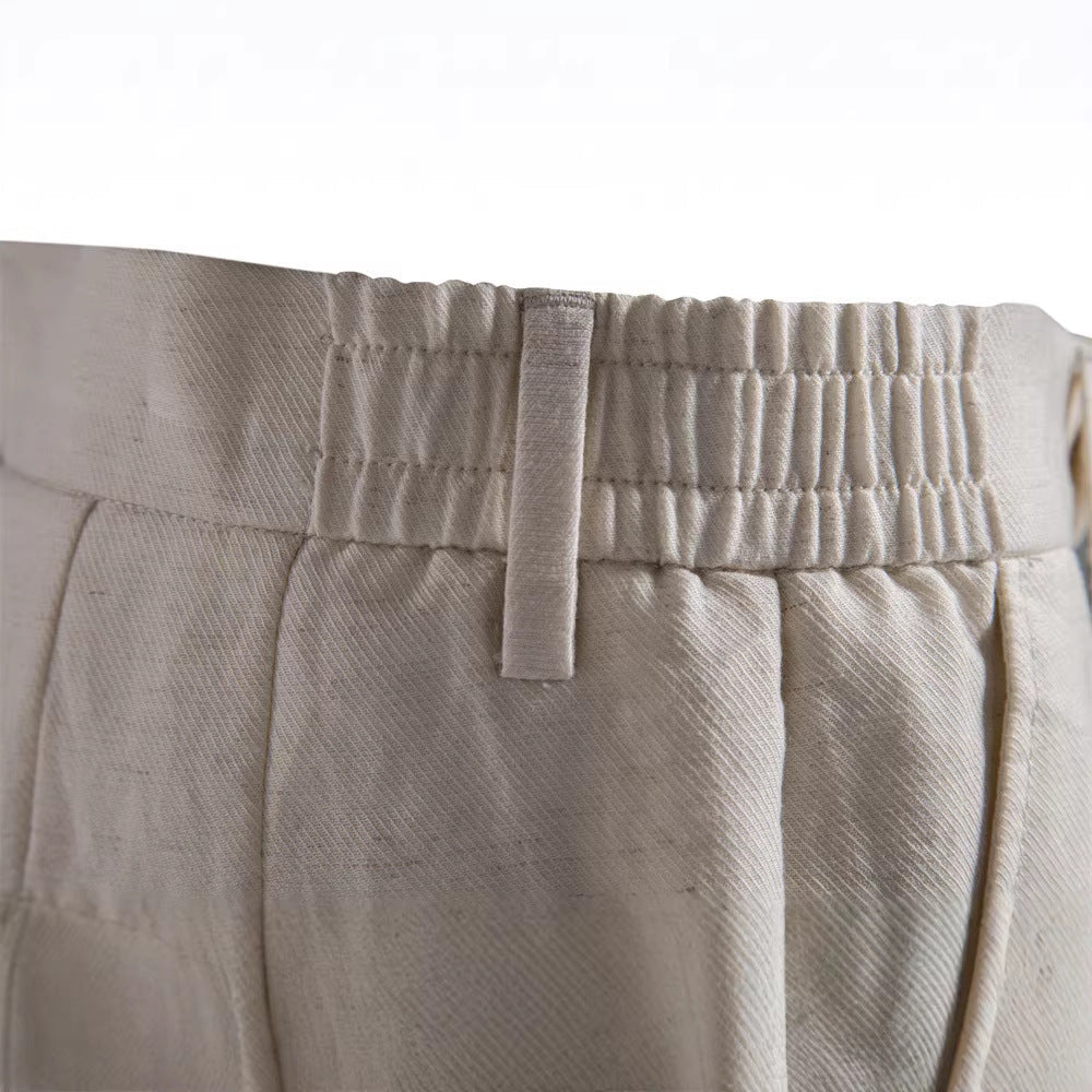 Herren nan lässige Leinenshorts mit Umschlag und Bundfalten