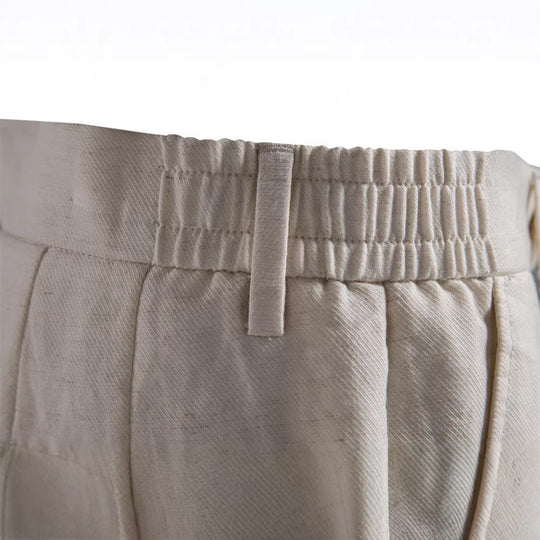 Herren nan lässige Leinenshorts mit Umschlag und Bundfalten