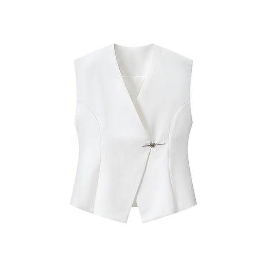 Damen Taillierte ärmellose Blazerweste mit V‑Ausschnitt und Zierhaken Shop Nory