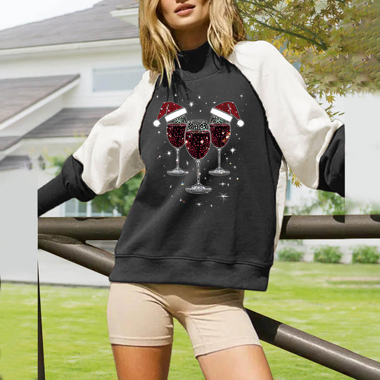 Damen nan oversized Raglan-Sweatshirt mit Stehkragen und funkelndem Weihnachts-Strassprint Shop Nory