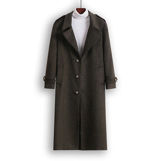 Herren Maxilanger Wollmix-Übermantel mit kastiger Silhouette, Schalkragen und dekorativen Schulterpatten Shop Nory