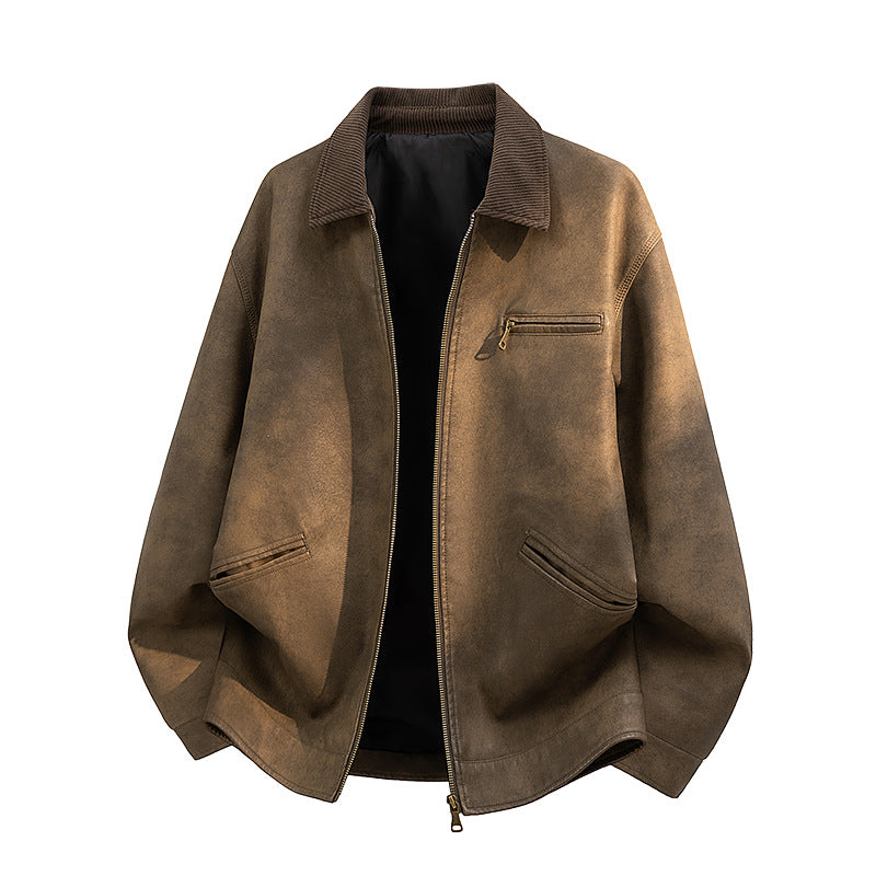 Herren Lässige Kunstlederjacke mit Stehkragen und praktischen Taschen Shop Nory