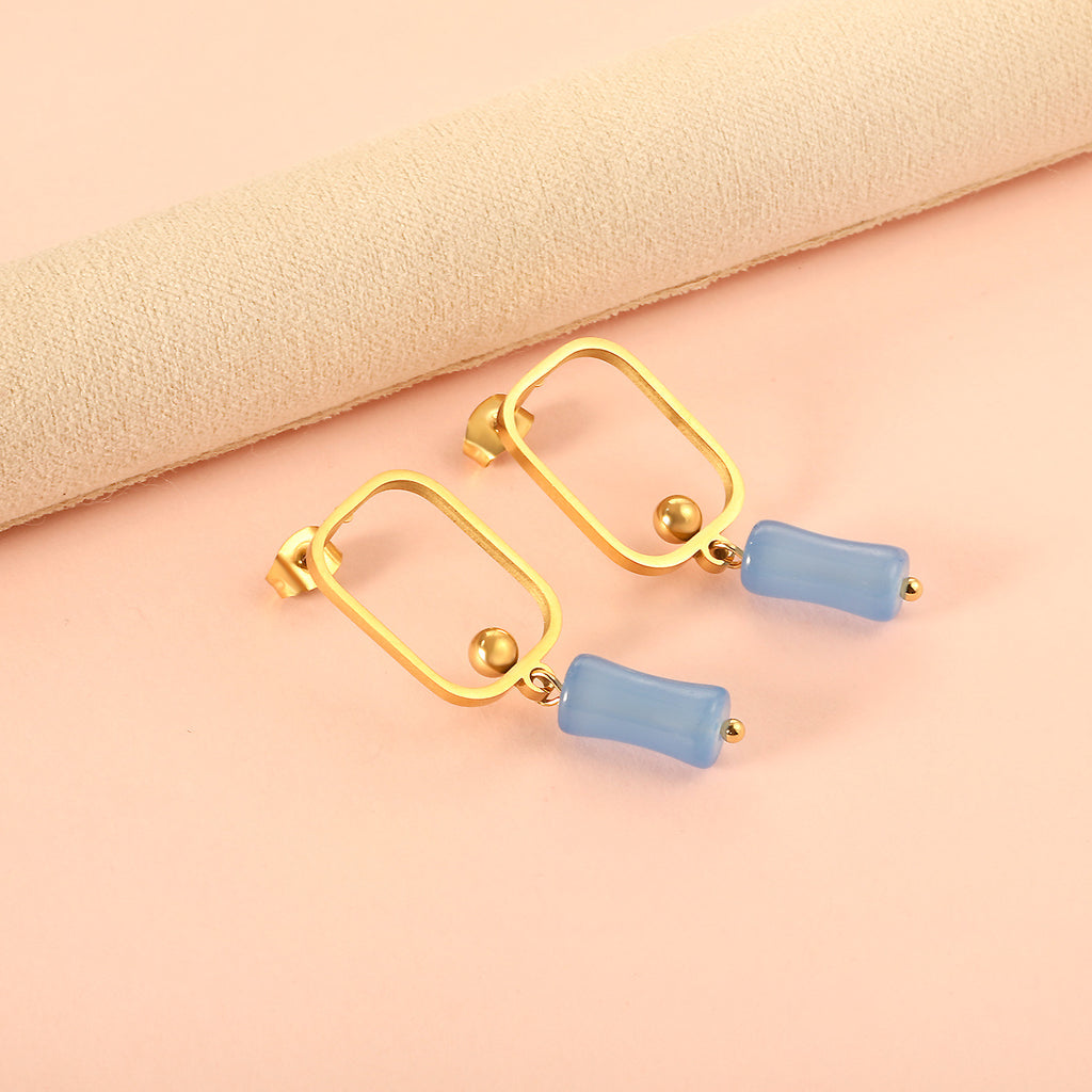 Damen Hängende Ohrstecker mit modernem, rechteckigem Design und buntem Kristallanhänger Shop Nory