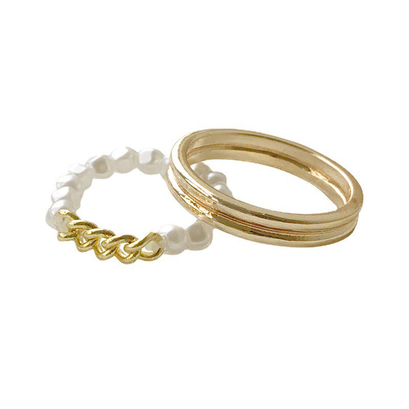 Damen Ring Set mit elegantem Perlen- und modernem Golddesign Shop Nory