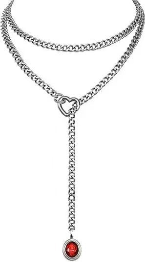 Damen Halskette mit doppeltem Gliederdesign und herzförmigem Anhänger Shop Nory