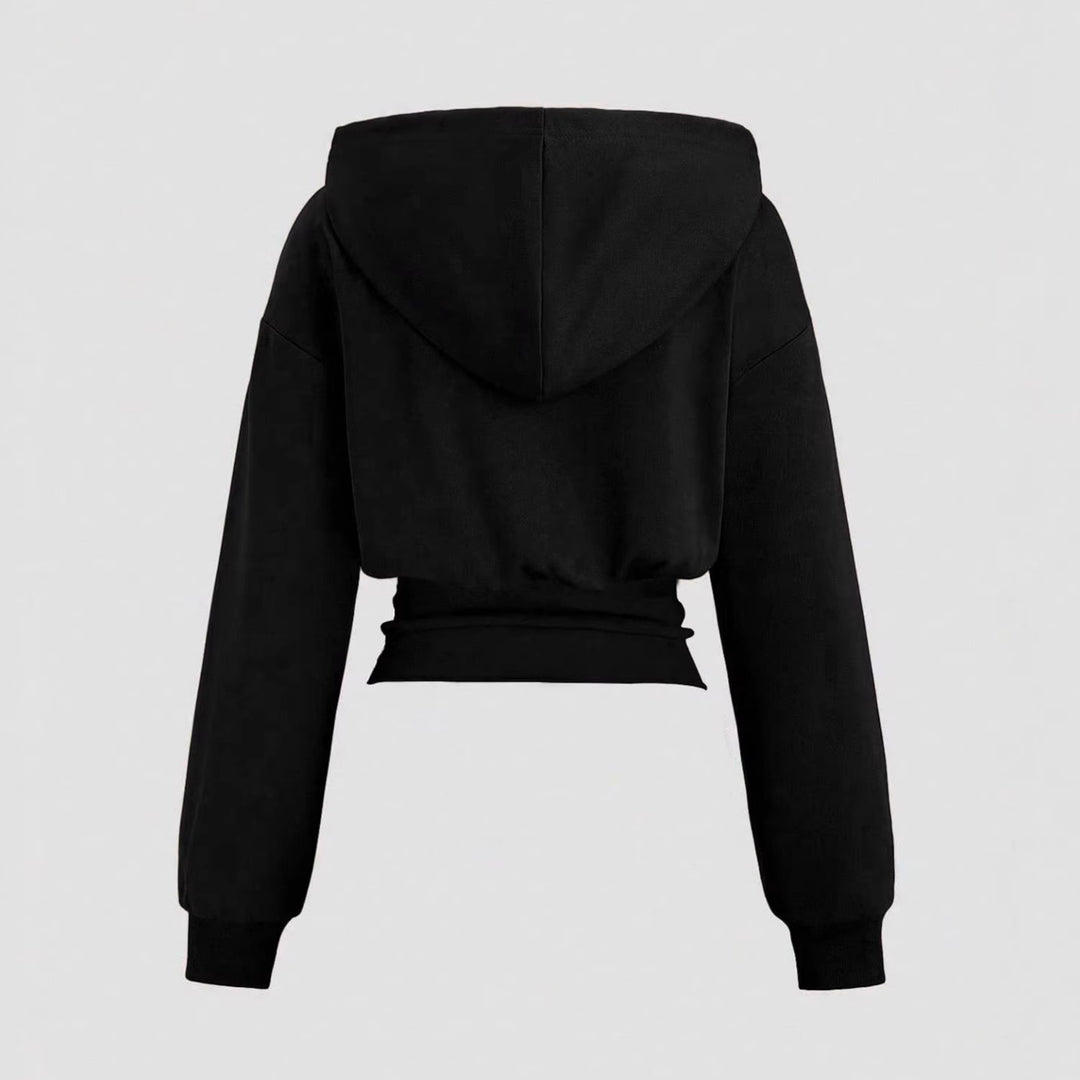 Damen Kurz geschnittener Kapuzenpullover mit tailliertem Rippenbund Shop Nory