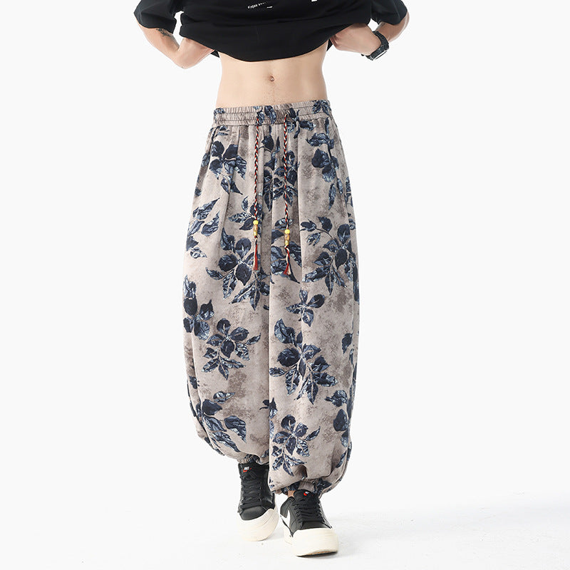 Damen lässige Pluderhose im Ethno-Print mit elastischem Bund, Kordelzug und gesmokten Bündchen Shop Nory