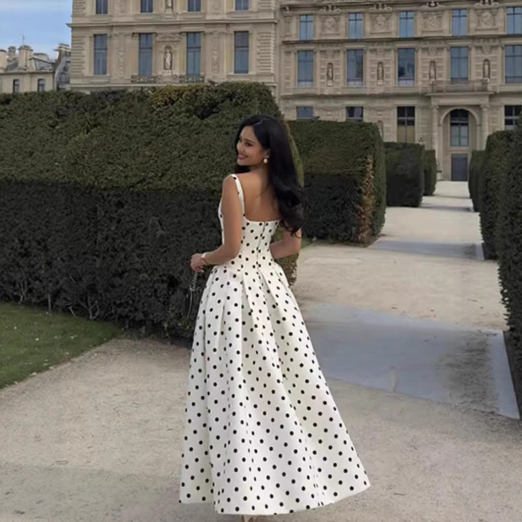 Damen Polka-Dot Cocktailkleid mit raffiniertem Rock Shopnory