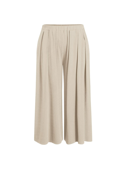 Damen Weite Feinstrick-Palazzohose mit hohem Elastikbund und Faltenfall Shop Nory