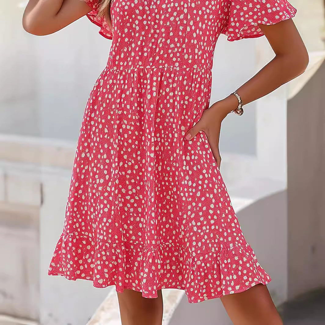 Damen lässiges Freizeitkleid mit fließendem Schnitt und Rüschensaum