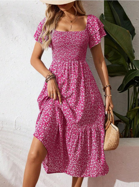 Damen Off-Shoulder Maxikleid mit floralen Mustern und elastischem Oberteil